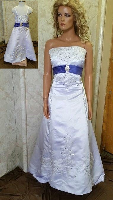 white and purple bride and flower girl dresses
